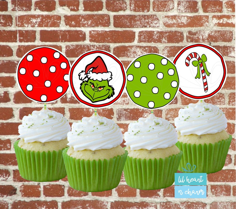 Grinch Cupcake Toppers Etsy