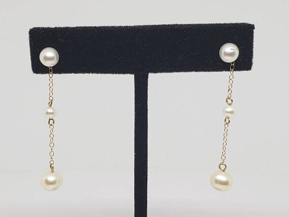 14k solid yellow gold natural pearl earrings - image 2