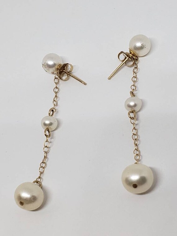 14k solid yellow gold natural pearl earrings - image 3