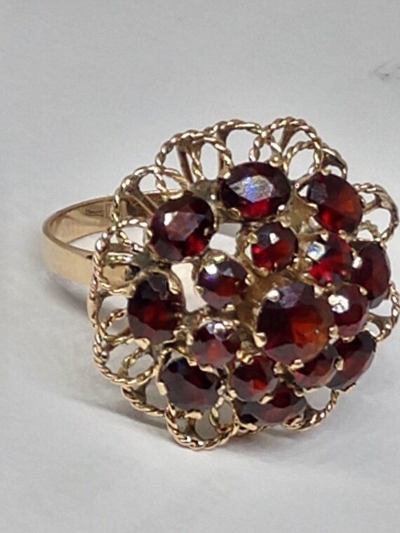 18k solid gold vintage flower garnets stone Ring - image 7