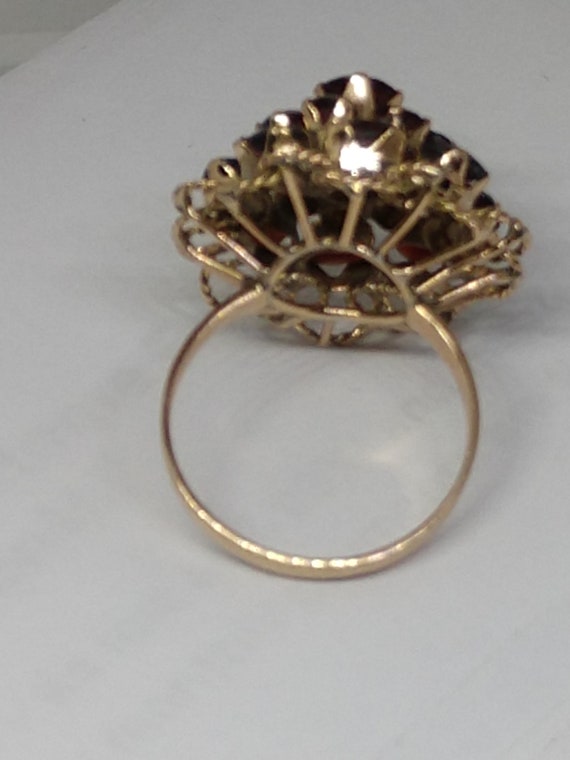 18k solid gold vintage flower garnets stone Ring - image 10