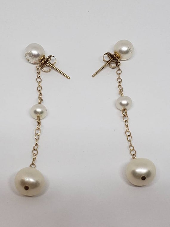 14k solid yellow gold natural pearl earrings - image 1