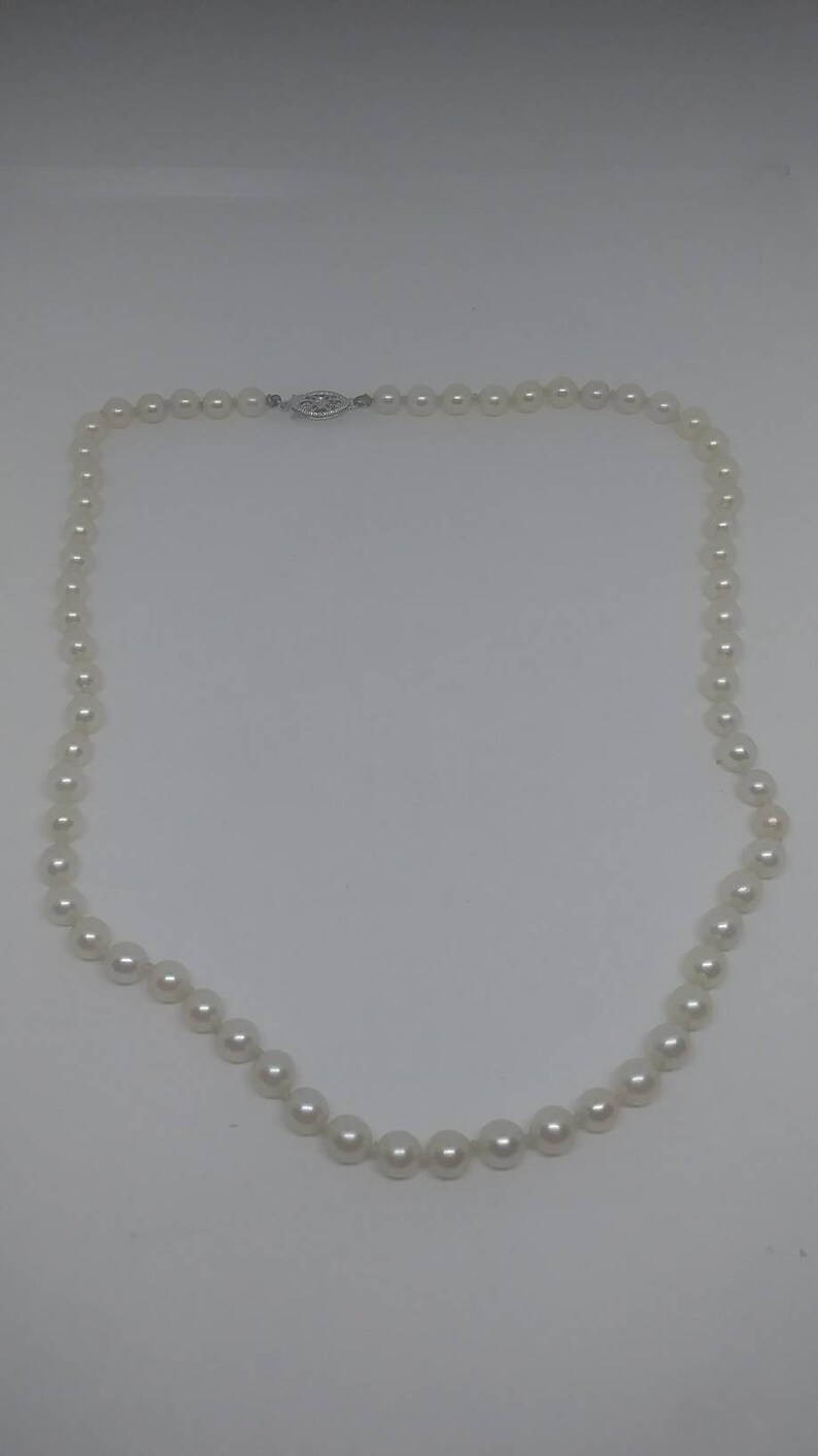 10k white gold natural pearls bead ball strand necklace