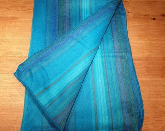 Unique and beautiful blanket made of baby alpaca wool, turquoise-blue-purple stripes