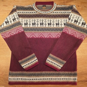 Red baby alpaca wool sweater with pattern image 1