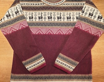 Pull rouge en laine baby alpaga à motif