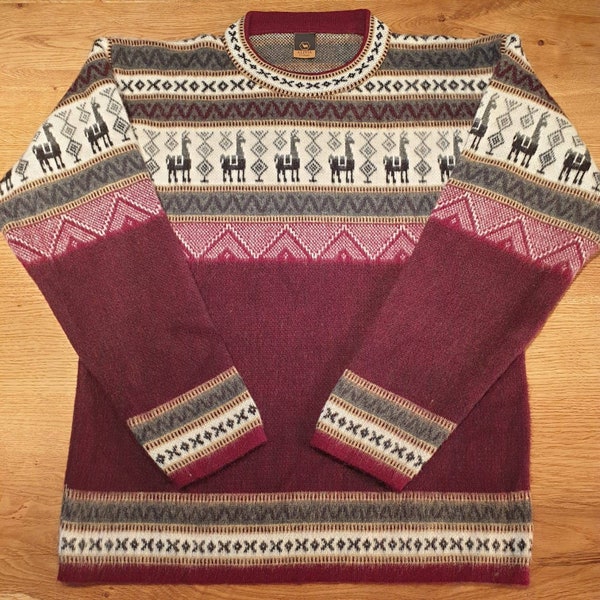 Pullover aus Babyalpakawolle rot mit Muster