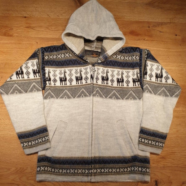 Veste douillette et chaude en laine de baby alpaga, gris clair avec motif, tailles 2 à 10