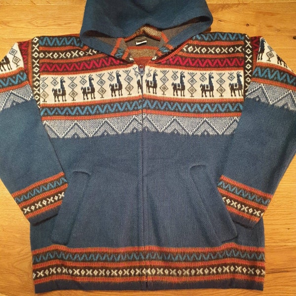 Strickjacke aus Babyalpakawolle petrol mit Muster