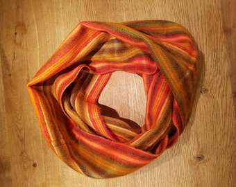 Cuddly soft loop scarf made of baby alpaca wool, woven unique, rainbow colors, basic tone orange