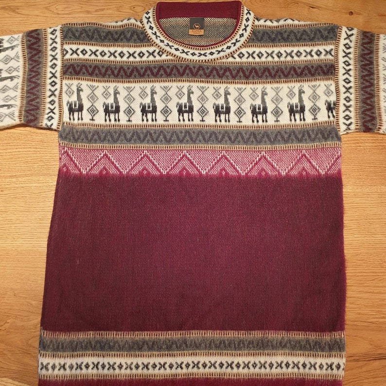 Red baby alpaca wool sweater with pattern image 5