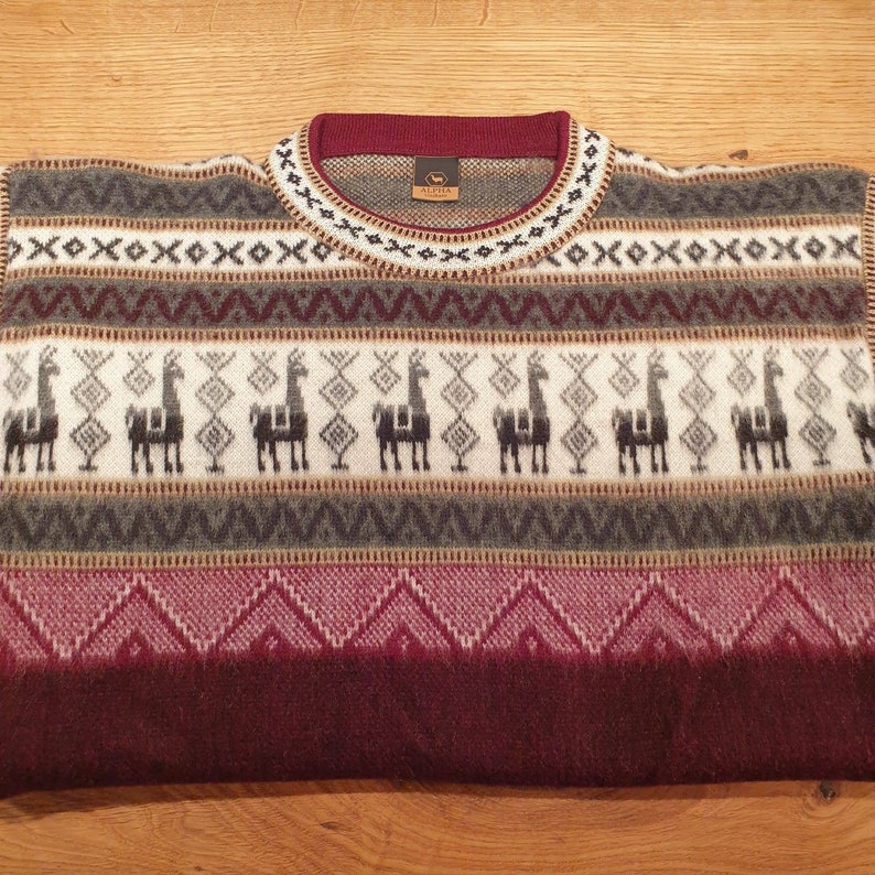 Red baby alpaca wool sweater with pattern image 6