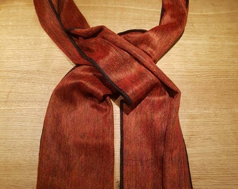 Velvety soft scarf in baby alpaca wool, woven unique, orange mottled