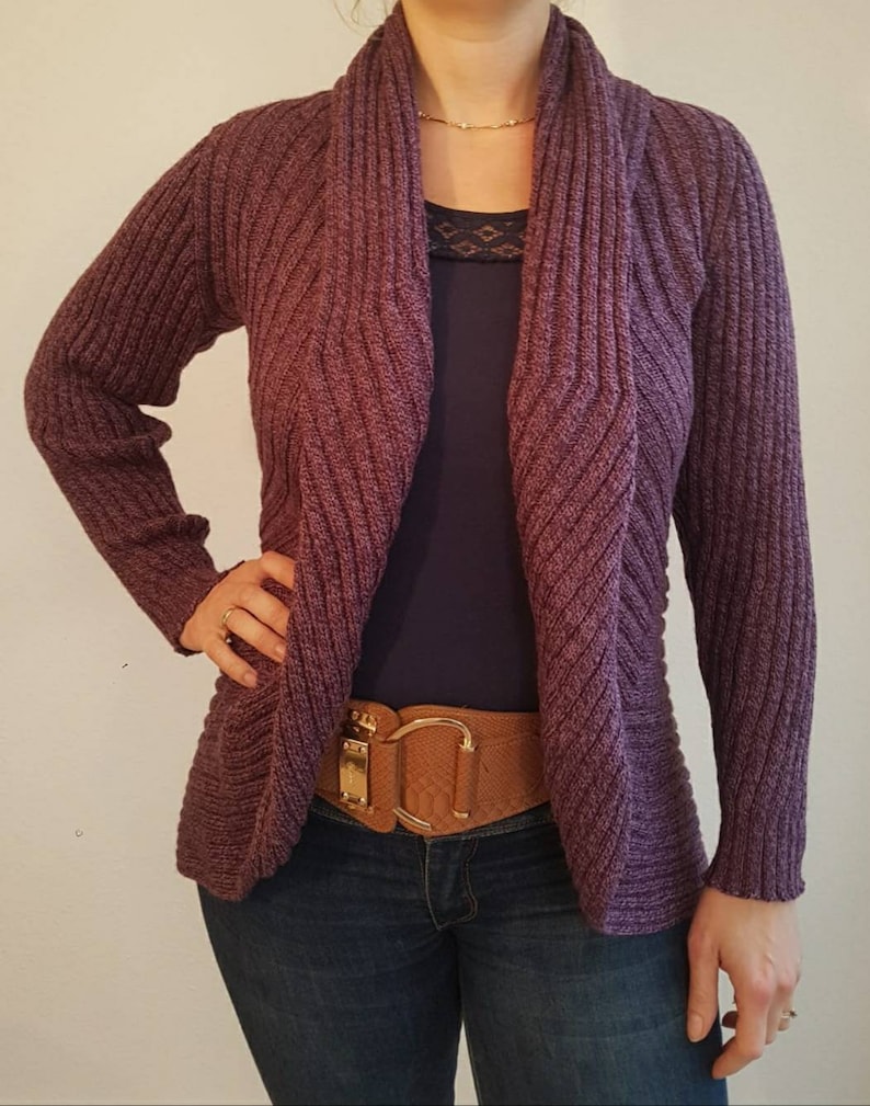 knitted unique lilac violet mottled Circular cardigan in alpaca wool