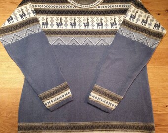 Kuschelig weicher und warmer Kinderpullover aus Babyalpakawolle,  taubenblau mit Muster