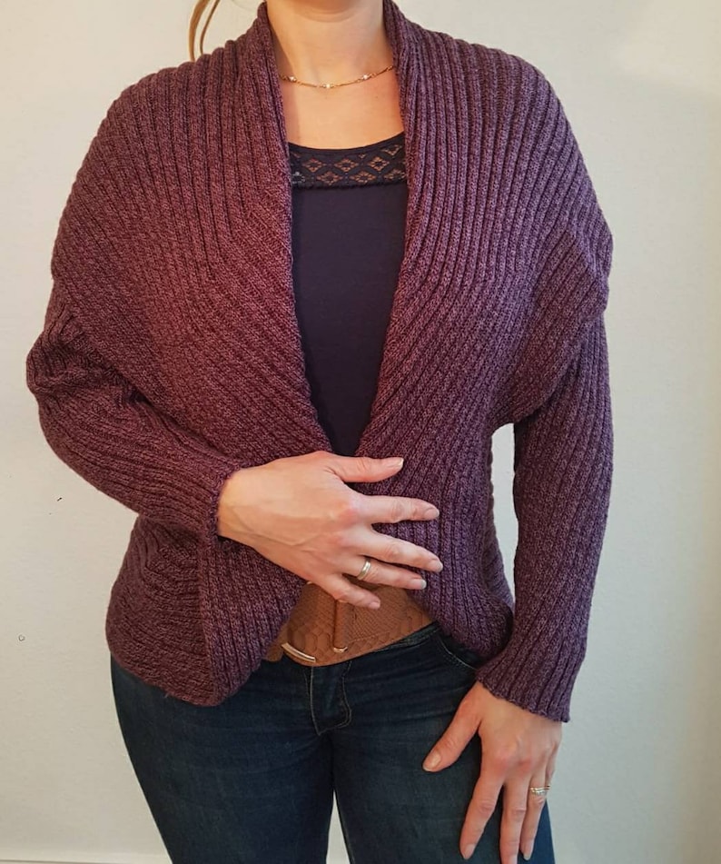 knitted unique lilac violet mottled Circular cardigan in alpaca wool
