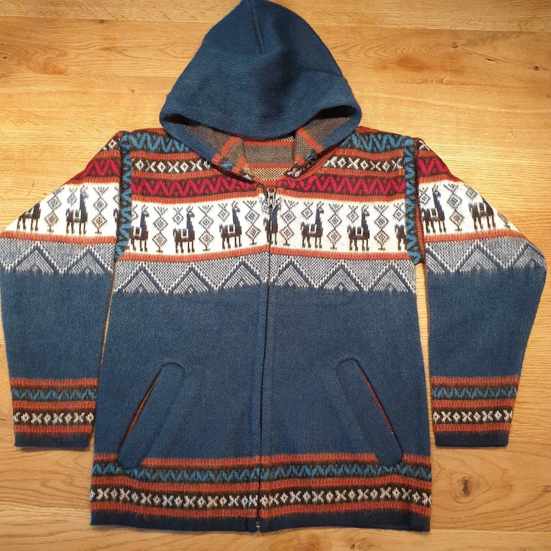 Veste douillette en laine de baby alpaga, pétrole avec motif, tailles 2 à 10 image 1