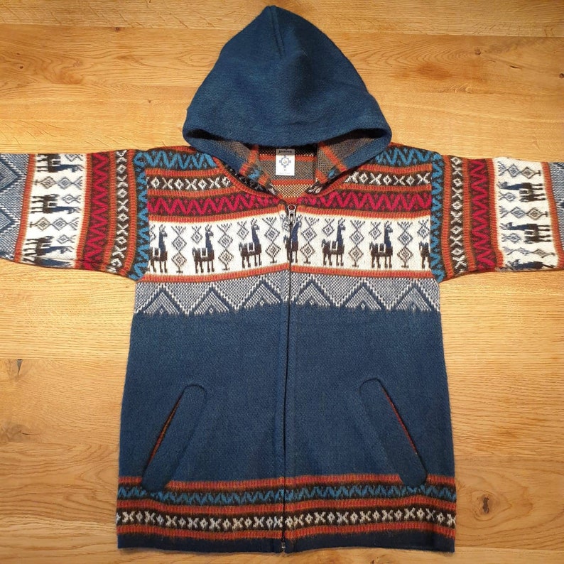 Cuddly soft jacket made of baby alpaca wool, petrol with a pattern, sizes 2-10 image 2