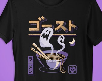 Ghost Ramen - Koszulka, Bluza, Bluza z kapturem, Unisex, Sweter, Długi, Rękaw, Horror, Japonia, Czarny, Czaszka, Halloween, Księżyc, Makaron, Anime