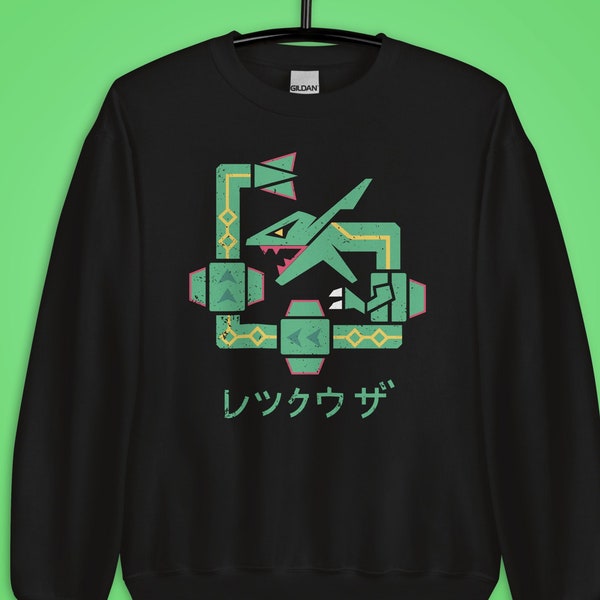 POKE x MH - Sweatshirt, Hoodie, Unisex Long Sleeve, Sweater, Graphic, Video, Game, Boy, Gaming, 90s, Japan, Shiny, Rayquaza, Monster, Hunter