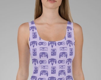 All Over Retro Controllers - Dress, Tank Top, T-Shirt, Graphic, Logo, Video, Game, Boy, Gaming, Pixel, 80s, 90s, Japan, Super, NES