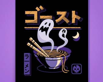 Ghost Ramen - Poster, Graphic Design, Wall Art, Black, Japan, Scary, Horror, Halloween, Moon, Goth, Spooky