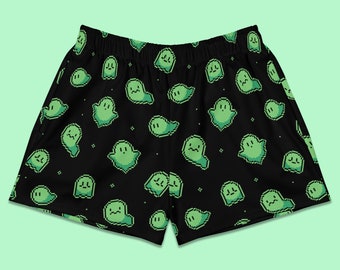 Pixel Ghosts - Shorts, All Over, Women, Video, Game, Gaming, Japan, Halloween, Spooky, Pastel, Goth, Black, Green, Split, 8 bit
