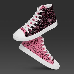 Ghosty Skulls Shoes - High Top Canvas, Sneakers, Trainers, Skater, Summer, Black, Halloween, Kawaii, Spooky, Cute, Goth Pastel