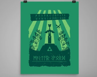 Master Sword- Poster, Minimalist, Graphic Design, Wall Art, Black, Video, Game, Gaming, Pixel, Japan, Geek, Link, Rupee, Zelda, Loz