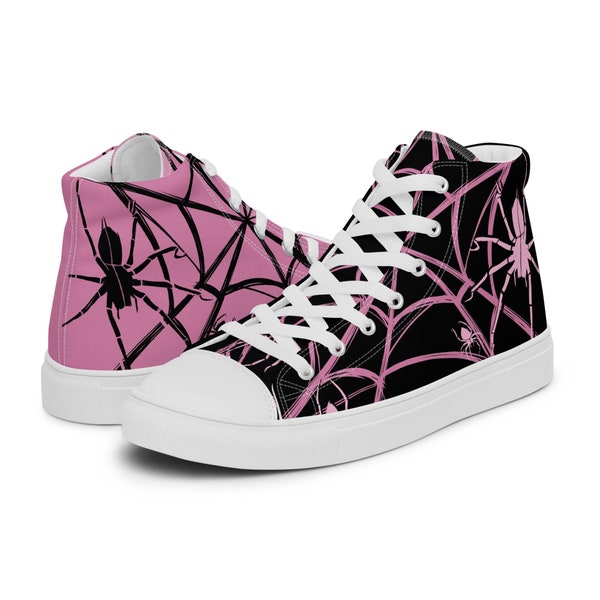 Spider Web Shoes - High Top Canvas, Sneakers, Trainers, Skater, Summer, Black, Halloween, Kawaii, Spooky, Cute, Bugs, Webs, Goth, Pastel