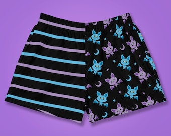 Pastel Bats - Shorts, All Over, Women, Japan, Black, Halloween, Moon, Purple, Kawaii, Spooky, Cute, Goth, Split