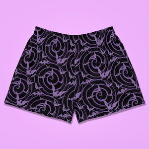 Swirly Bats - Shorts, All Over, Women, Black, Halloween, Purple, Kawaii, Spooky, Cute, Pastel Goth,