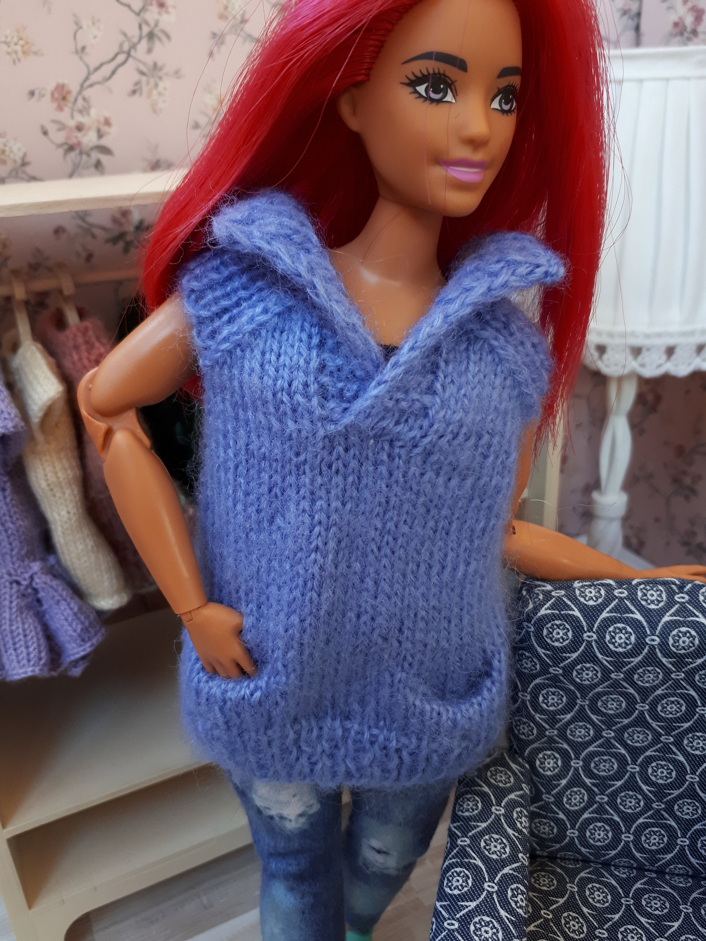 Doll clothes pattern knitting Barbie tunic sweater dress with | Etsy