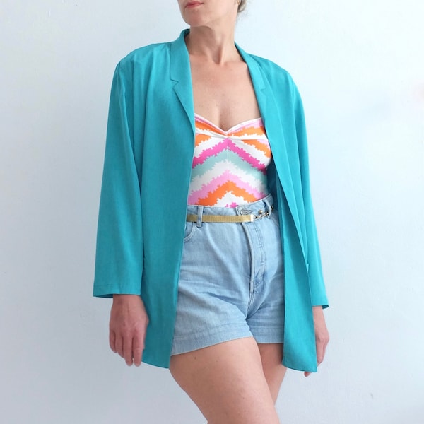 Vintage Blazer 80s; Oversized; turquoise; Made in France; blouse blazer; casual; blouson jacket; retro style; sustainable vintage fashion; Unique