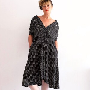 Vintage midi dress oversize; granny style; black and white polka dot, sweet; boho/ country house/ summer; sustainable; unisex; unique; retro fashion