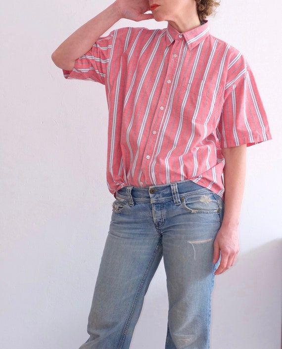 Striped short sleeve summer shirt; Casual Streetw… - image 1