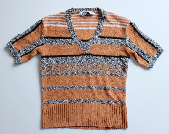 Vintage knitted shirt 70s; Short-sleeved summer s… - image 6