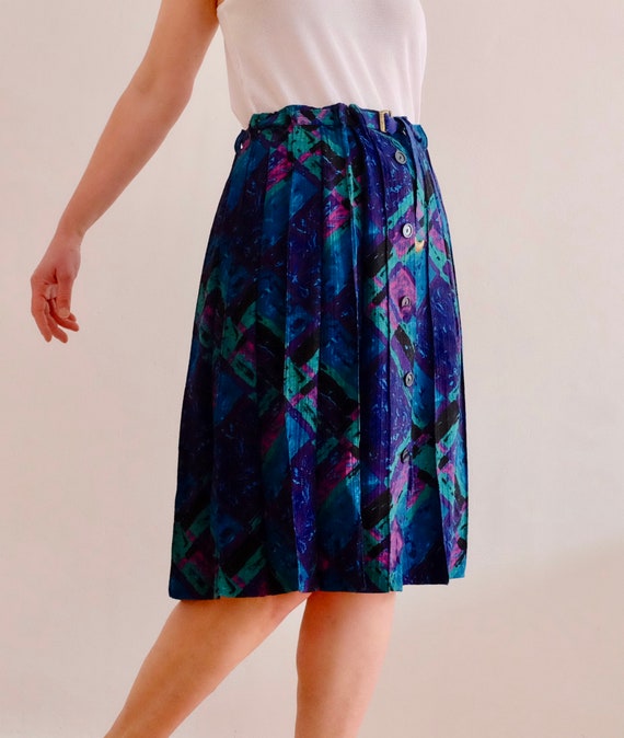 Vintage Skirt; Pleated skirt 70s; in abstract pat… - image 4