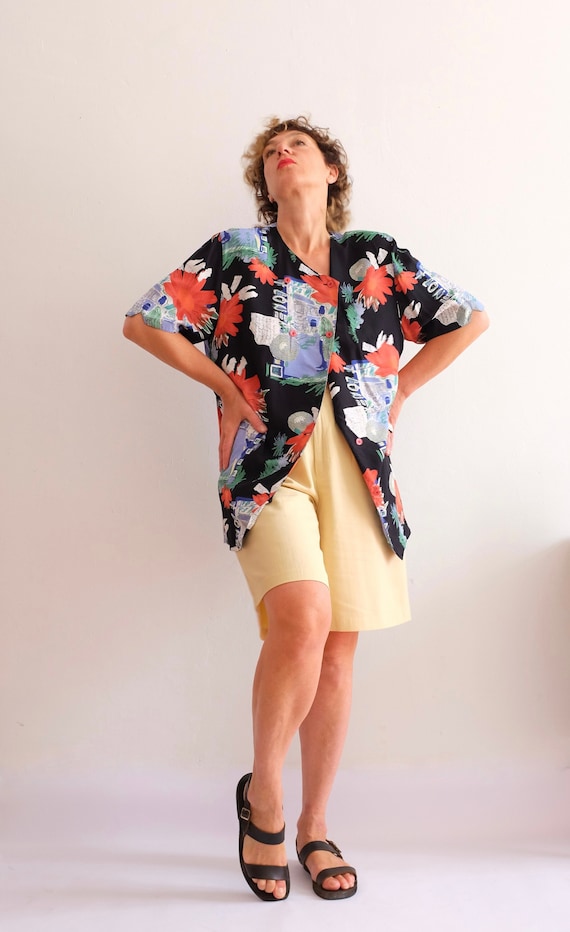 Oversized summer blouse patterned with colorful i… - image 2
