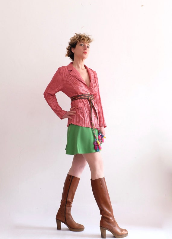 Vintage Blazer ALTROSA; Knitter-Satin; leichte Jacke; Jacket; nachhaltige Vintagekleidung; Retromode; Unikat; rosé; glänzend; Knitterstoff