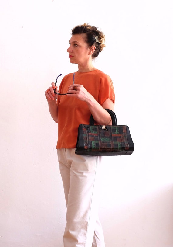 Exquisite vintage leather handbag /handle bag/ 80… - image 4