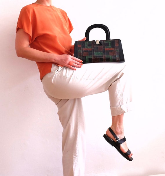 Exquisite vintage leather handbag /handle bag/ 80… - image 5