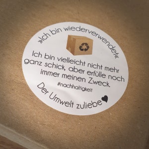 Aufkleber-Bogen Ich bin wiederverwendet in weiß Nachhaltigkeit Recycling Verpackungsmaterial Sticker Verpackung Wiederverwendung Bild 4