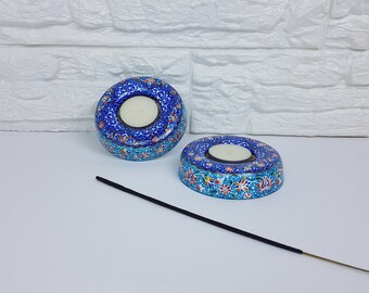 Minakari Blue Warmer Bulk, Minakari Candlestick Holder, Copper Warmer Bulk, Persian Art, Decorative Wax Candle Warmer, Bedroom Decor Warmer