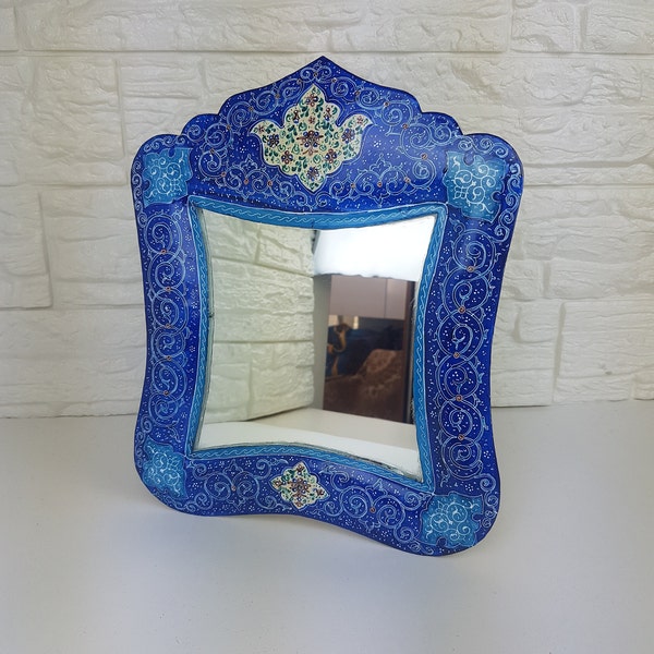 Minakari Handmade Mirror, Wall Mirror, Mirror Wall Decor, Tabletop Mirror Home Decor, Haftseen Mirror, Square Makeup Mirror, Persian Art