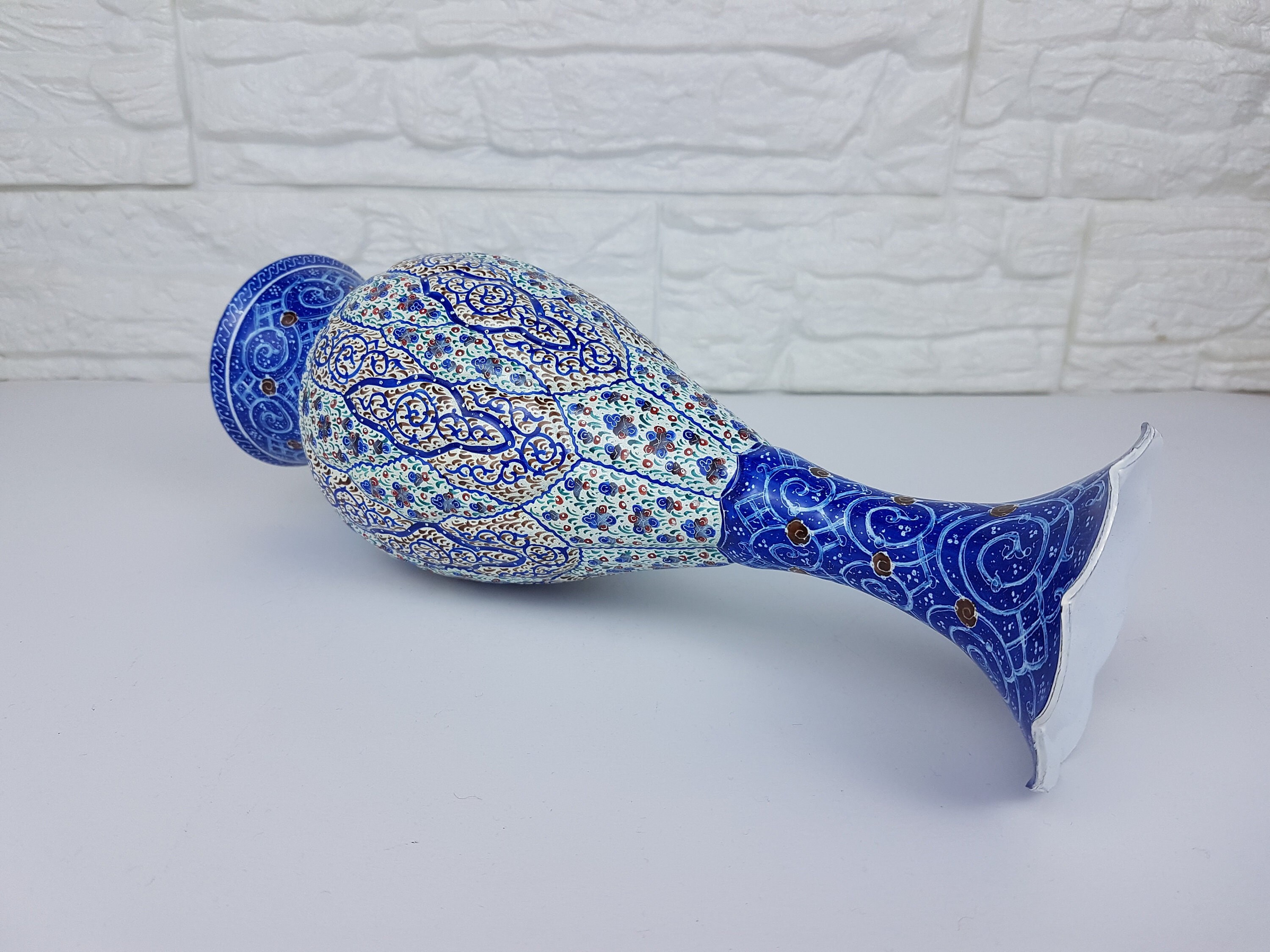 Minakari Tall Vase Copper Blue Vase Persian Art Handmade Etsy