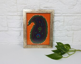 Embroidered fabric with Woolen Yarn, Paisley Design Embroidery, Persian Art, Embroidery Frame, Wall Hanging Embroidery, Dining Room Decor