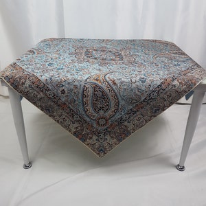 Termeh Tablecloth 100x100 cm, Persian Handmade Tablecloth, Paisley Design, Embroidery Tapestry, Handwoven Silk Wool Fabric, Blue Tablecloth