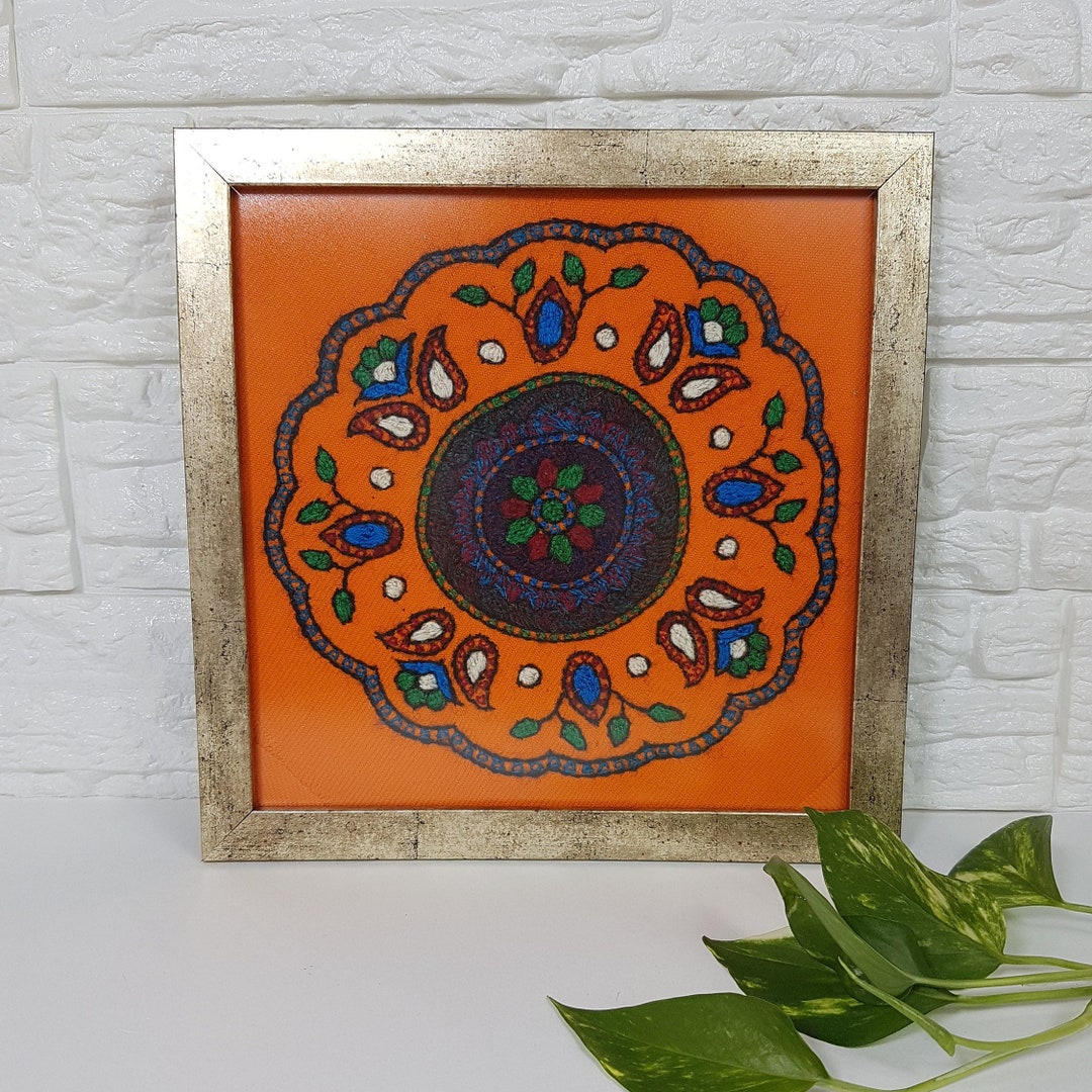 Embroidery Fabric Frame Sewing With Woolen Yarn, Persian Art, Framed