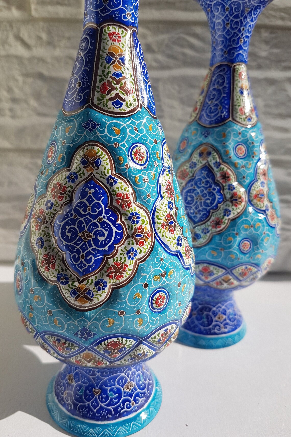 Minakari 2 Vases Made With Persian Artists Metal Blue Vases | Etsy